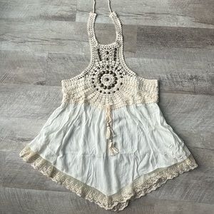 Venus Crochet and Lace Detail Tie Halter Top